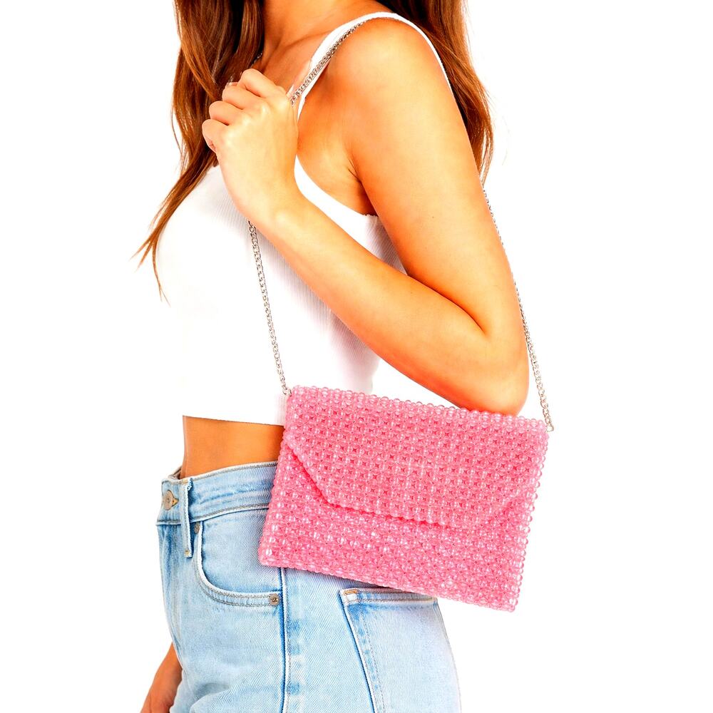 Topshop Pink Beaded Shoulder Bag Purse Chain Strap Y2K Inspired